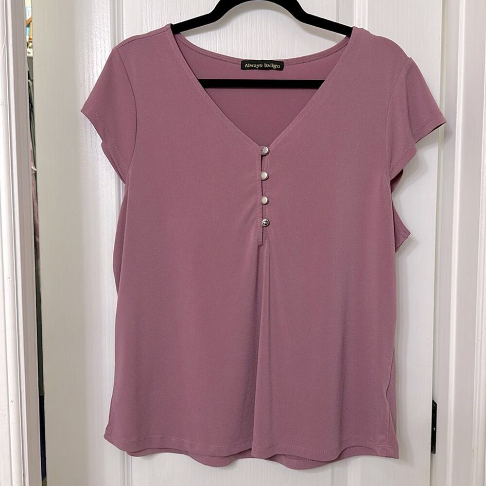 Always Indigo Mauve Short-Sleeve V-Neck Blouse